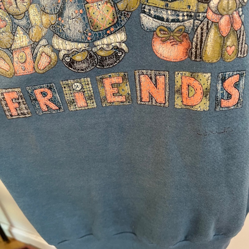 Vintage Jerzees Patchwork Friends Graphic Sweatshirt Cottagecore USA XL - Picture 6 of 11
